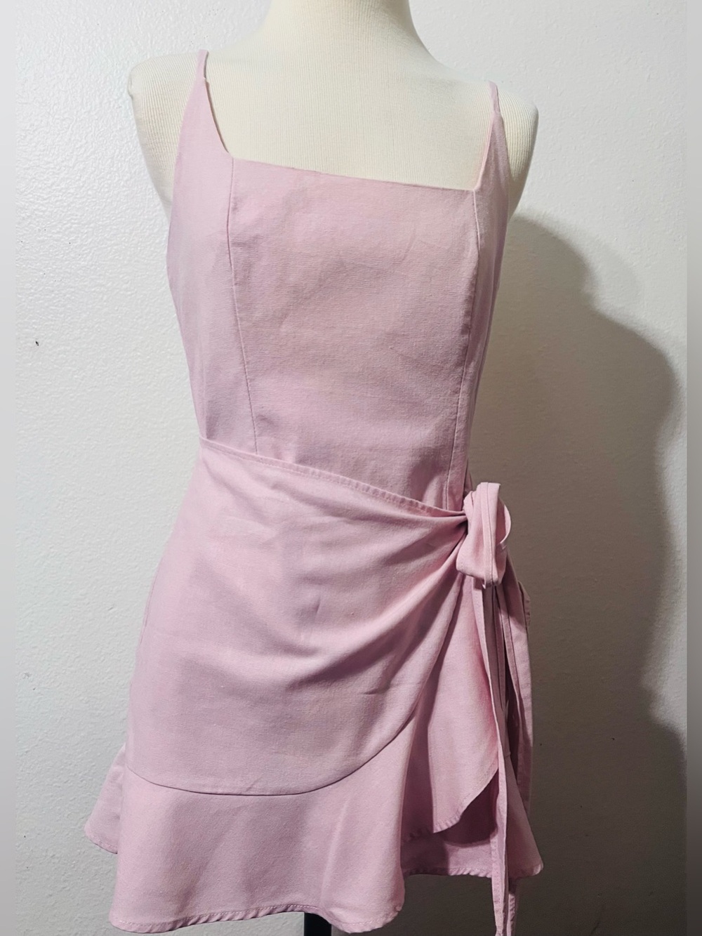 Princess Polly Pastel Pink Square-Neck Tie-Waist Mini Dress